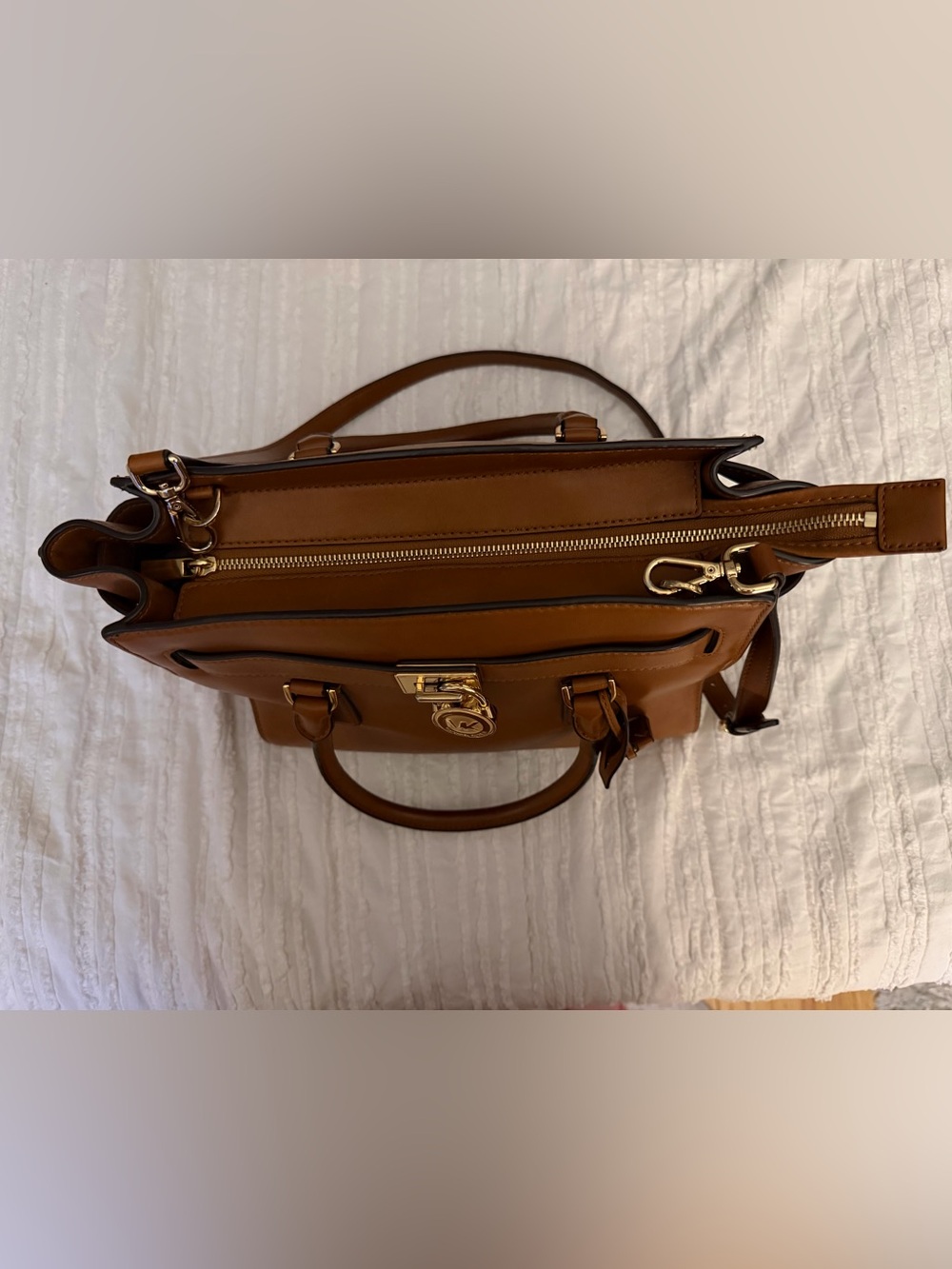 Michael Kors Cognac Leather Satchel with Gold Tone Hardware - Picture 3 of 8